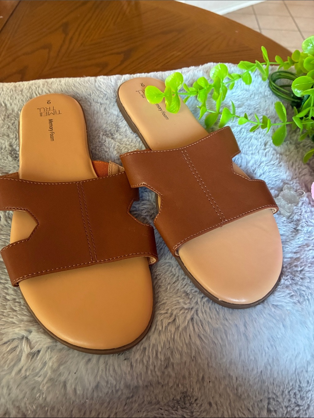 Time and Tru Women's Tan Slide Sandals